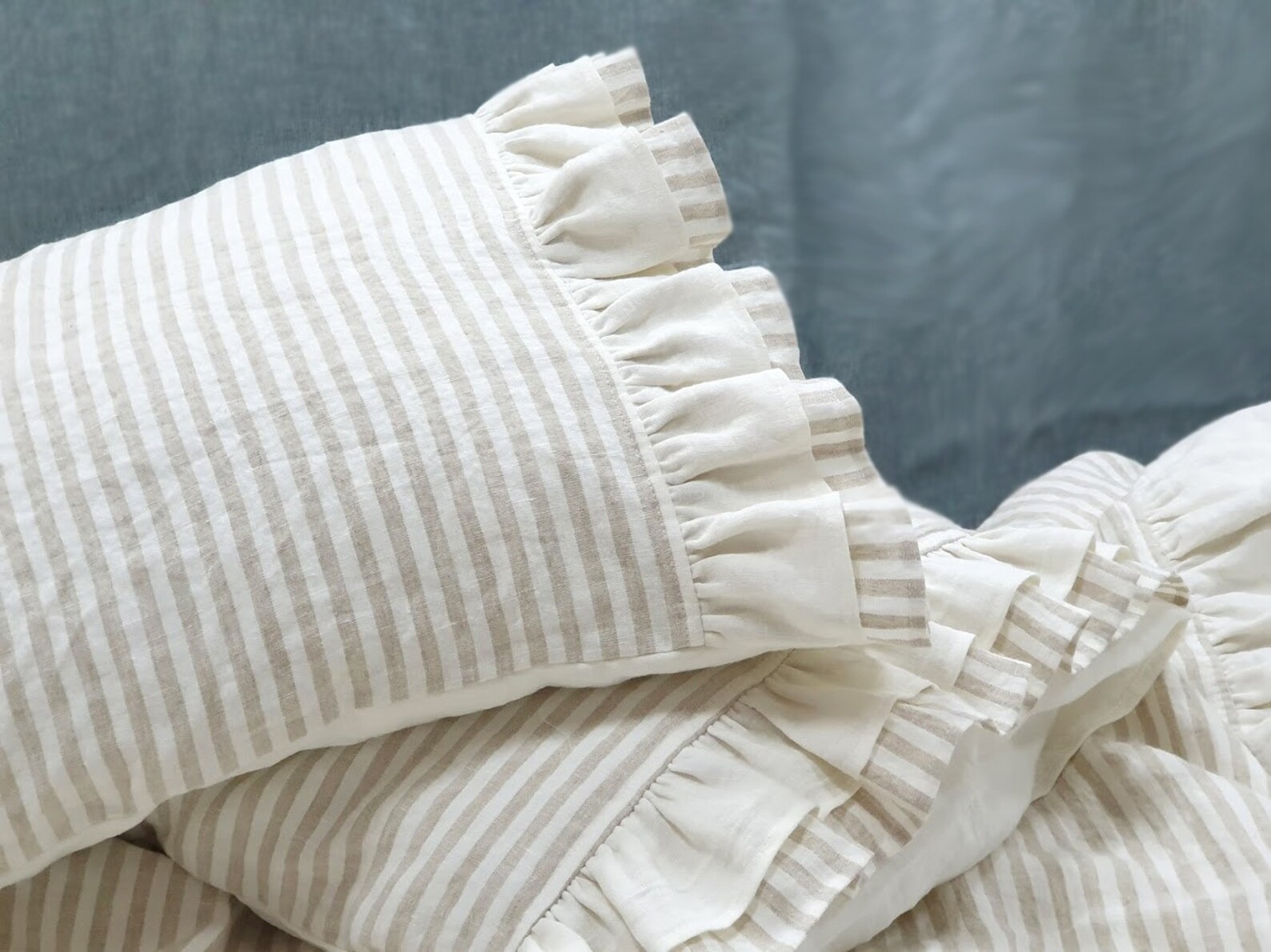 Ruffled Linen PILLOWCASE Ruffle Linen Pillow Sham Softened Etsy