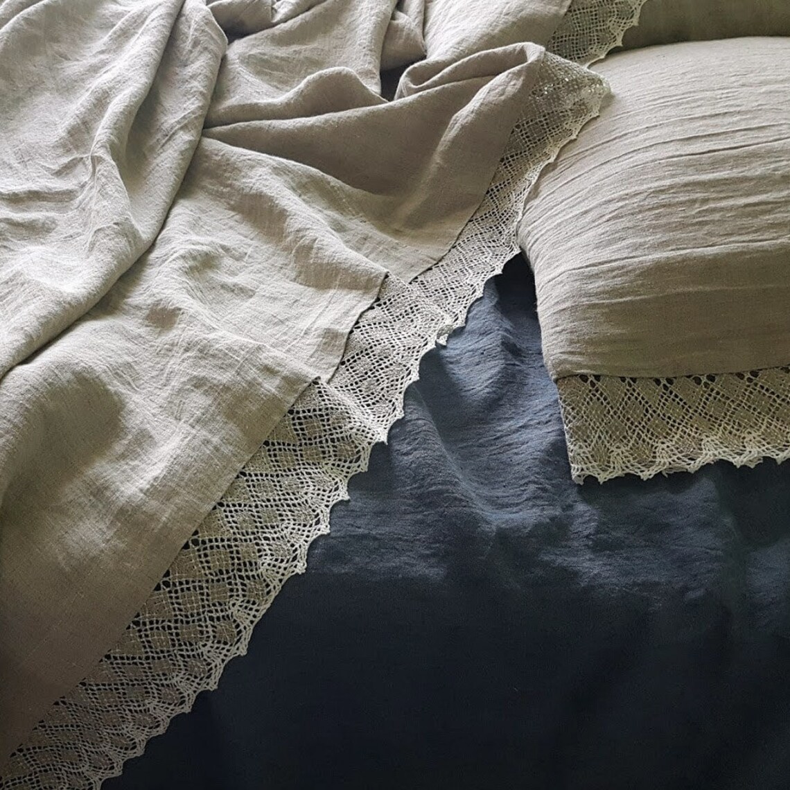 Lace Trimmed Linen Pillowcase Stonewashed Linen Pillow Sham Etsy