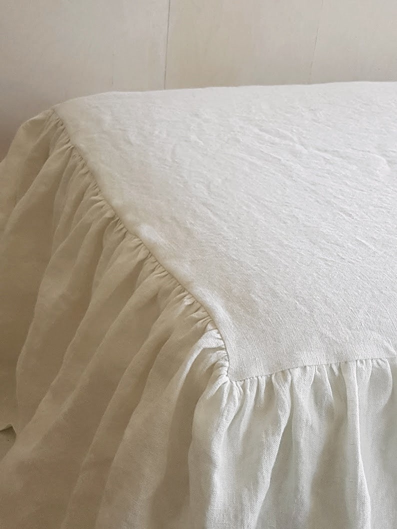 Offwhite DUST RUFFLE in softened linen shabby chic bedskirt Etsy