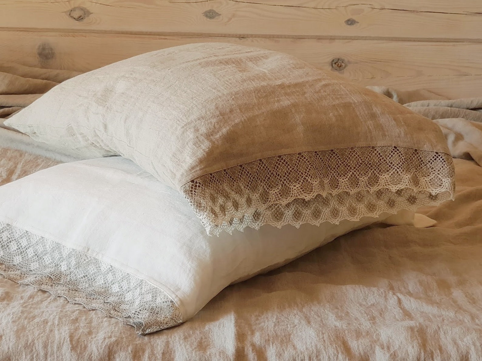 Lace Trimmed Linen PILLOWCASE in Natural Flax or Offwhite Etsy