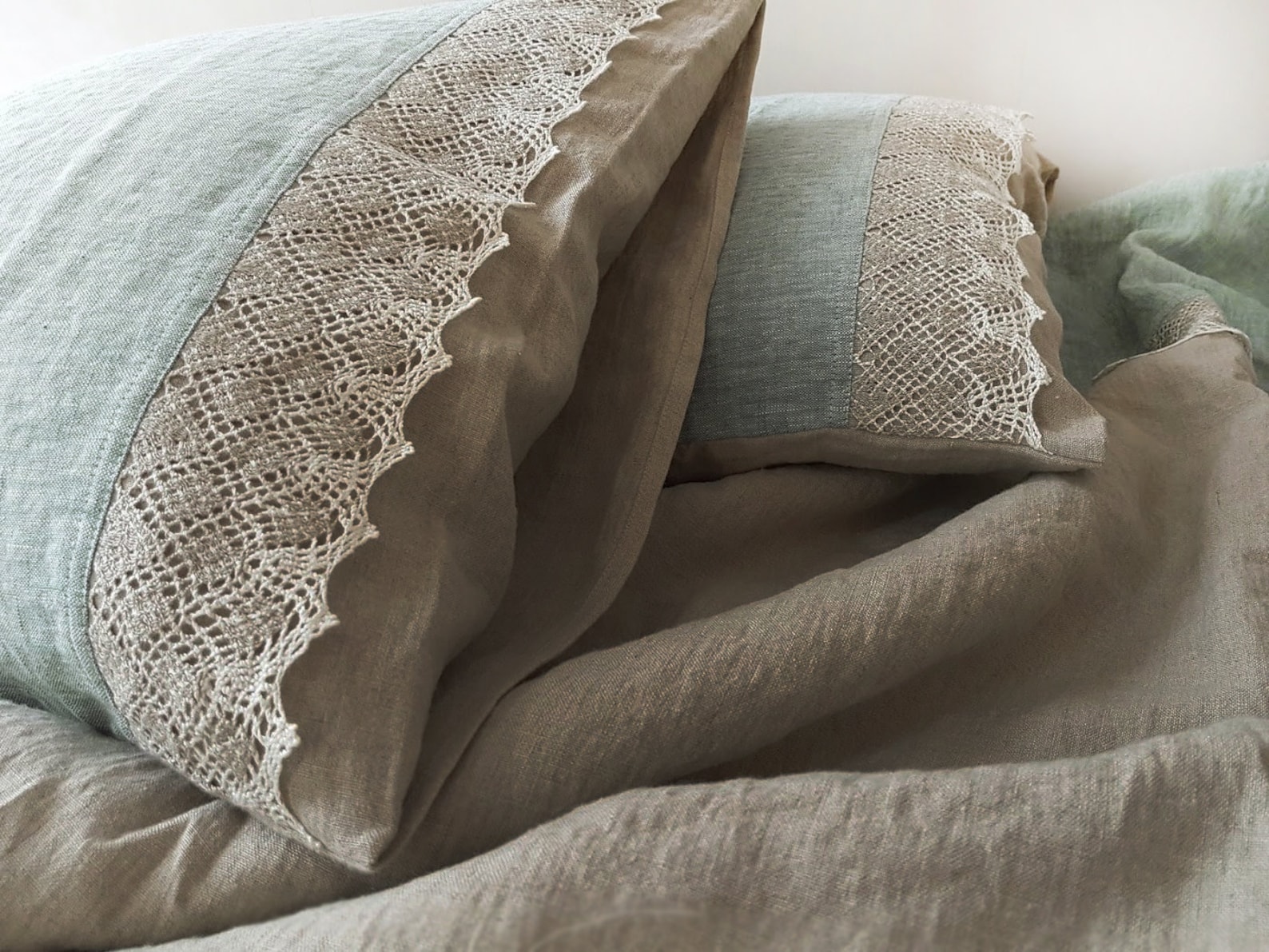 Linen Lace PILLOW COVER From Washed Melange and Natural Flax Etsy UK
