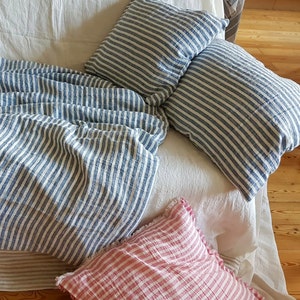 Linen pillowcase housewife pillowcase, blue striped washed linen standard, euro, Queen, King, body pillow case, linen bedding image 3