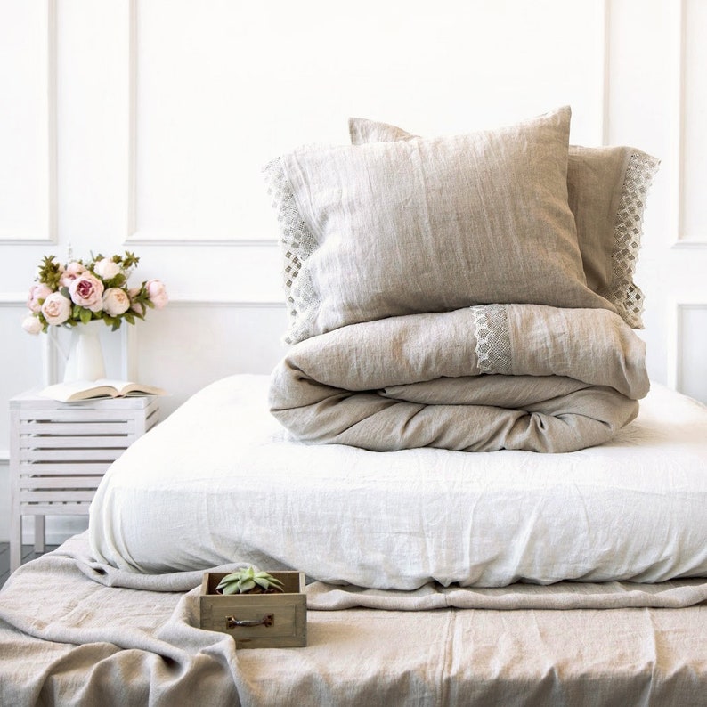 Lace Trimmed Linen Pillowcase Stonewashed Linen Pillow Sham Etsy