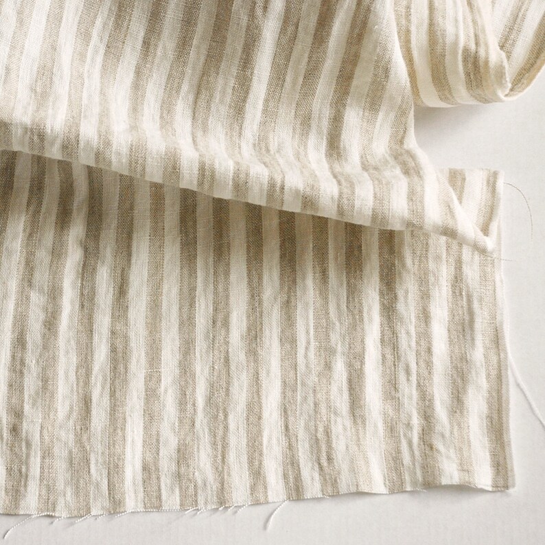 Wide linen fabric by yard natural striped 90 in Etsy