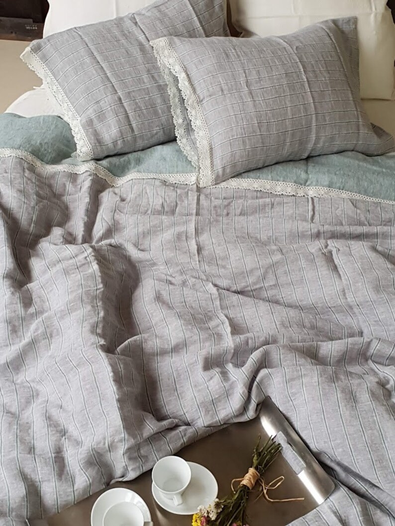 Lace Trimmed Linen PILLOWCASE From Melange Ticking Linen Etsy