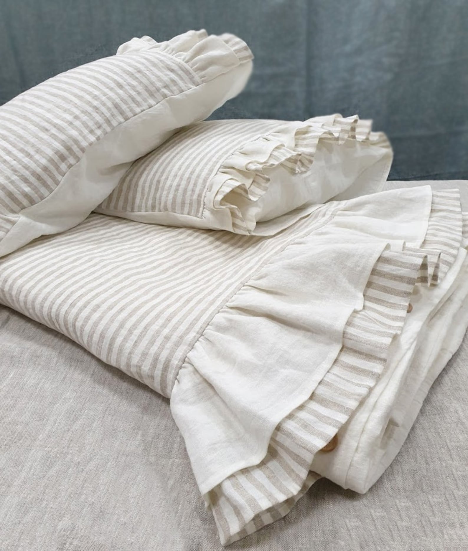 Ruffled Linen PILLOWCASE Ruffle Linen Pillow Sham Softened Etsy