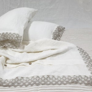 Lace linen DUVET COVER farmhouse chic in natural flax or off-white linen softened linen doona cover, comforter cover linen bedding image 10