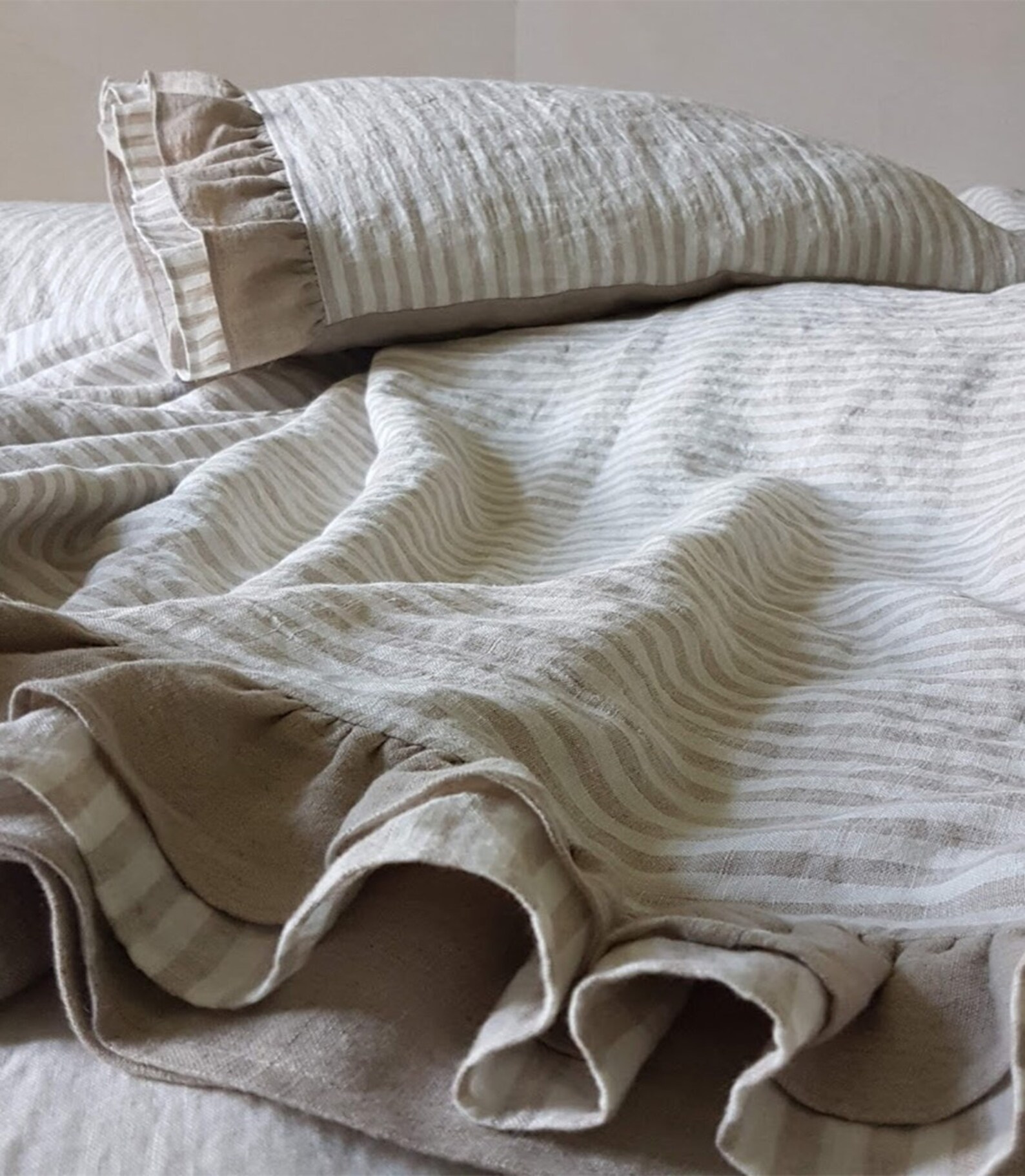 Ruffled Linen PILLOWCASE Ruffle Linen Pillow Sham Softened Etsy UK