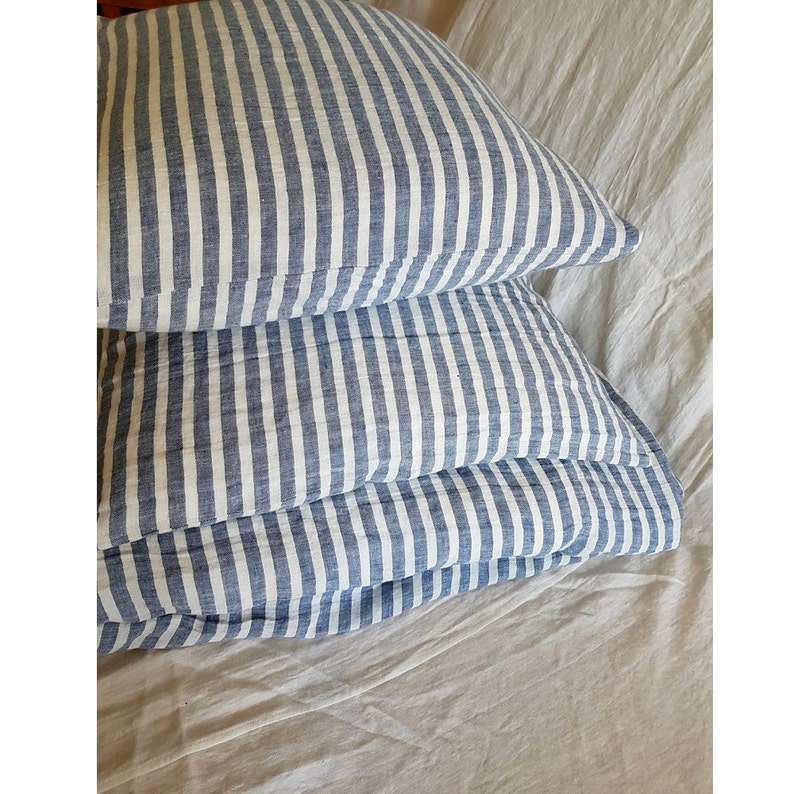 Linen pillowcase housewife pillowcase blue striped washed Etsy