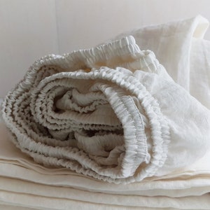 Linen FITTED SHEETS in off-white deep pocket sheets from softened heavier linen Twin Full Queen King Cal King linen bedding image 4