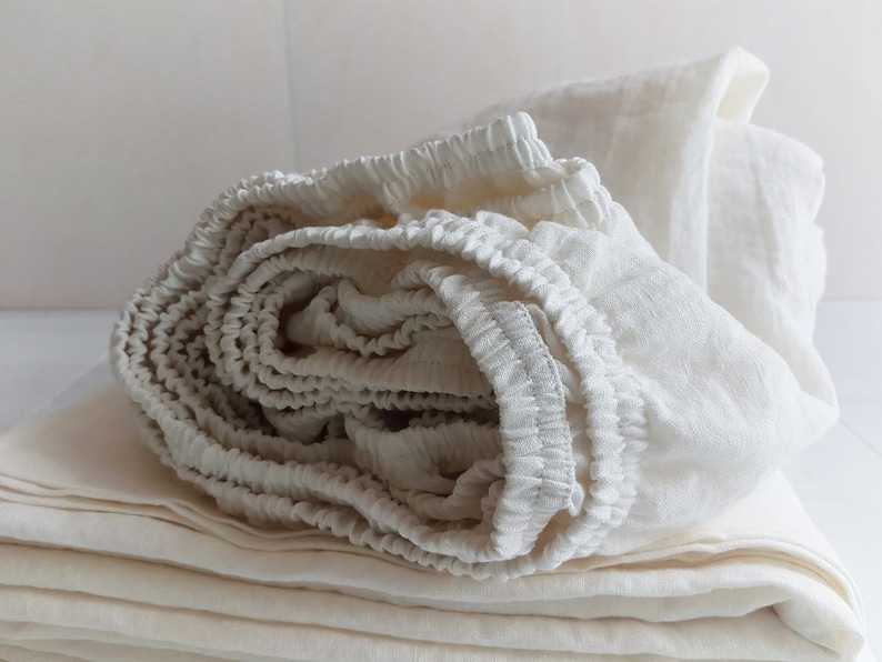 Linen FITTED SHEETS in off-white deep pocket sheets from softened heavier linen Twin Full Queen King Cal King linen bedding image 4