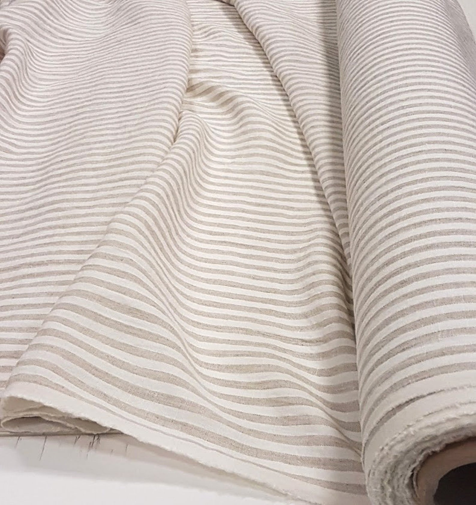 Wide linen fabric by yard natural striped 90 in Etsy
