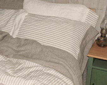 Reversible linen bedding set, softened pure heavier linen duvet cover and pillowcases, linen quilt cover, Double, Queen, King, linen bedding