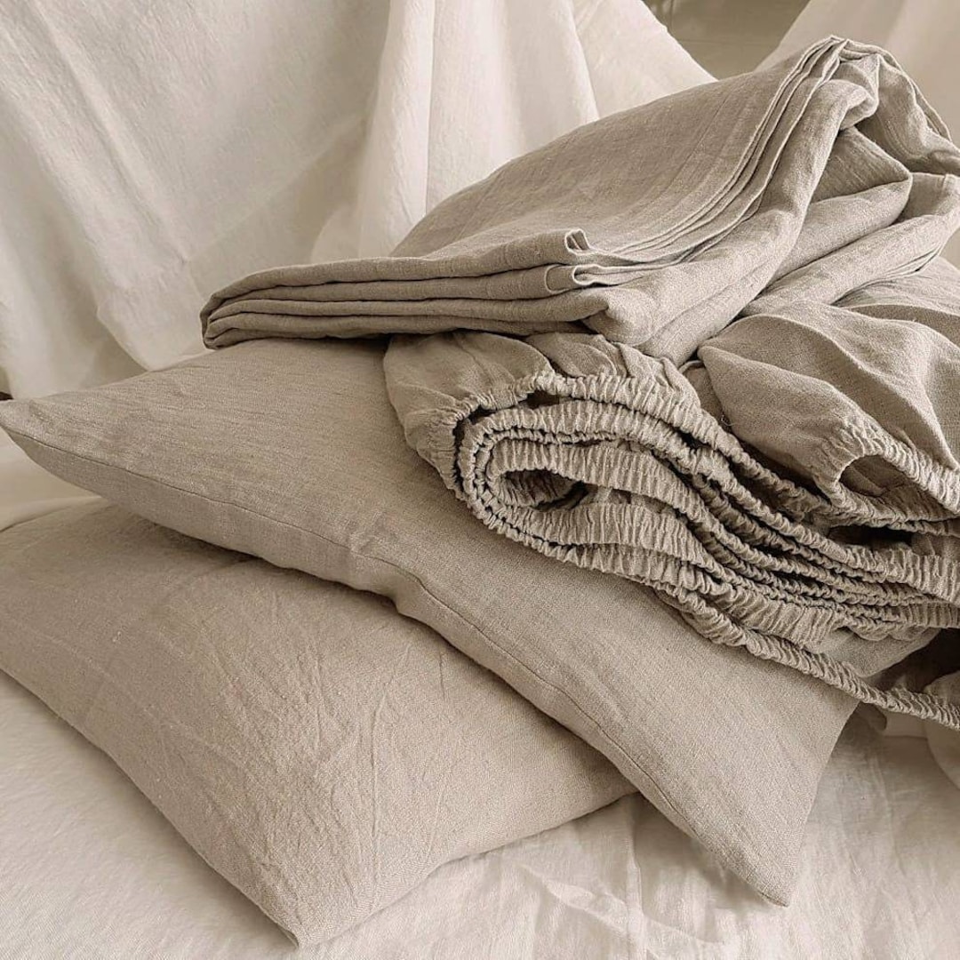 Natural Linen SHEET SET in Flax Color Softened Heavier Linen Bed Sheets