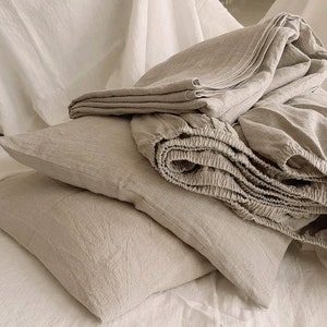 Linen SHEETS and PILLOW Shams – Soft Stonewashed Flax Beige Bedding Set – Natural Linen Sheet Set – Breathable Cottage Bedding