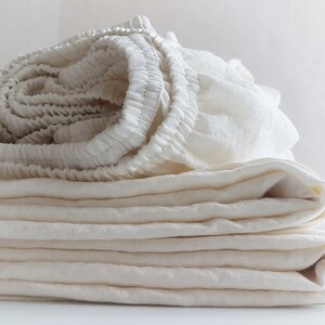Linen FITTED SHEETS in off-white deep pocket sheets from softened heavier linen Twin Full Queen King Cal King linen bedding image 2
