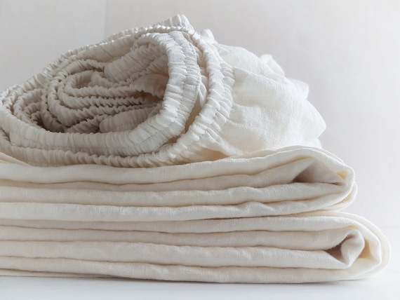 Linen FITTED SHEETS in Off white Deep Pocket Sheets From Softened