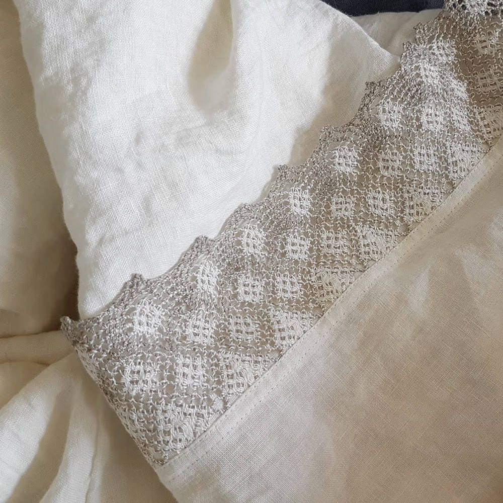 Lace linen DUVET COVER in off-white washed linen quilt | Etsy
