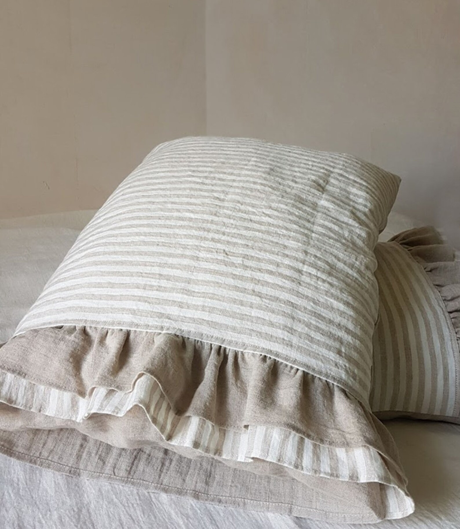 Ruffled Linen PILLOWCASE Ruffle Linen Pillow Sham Softened Etsy UK