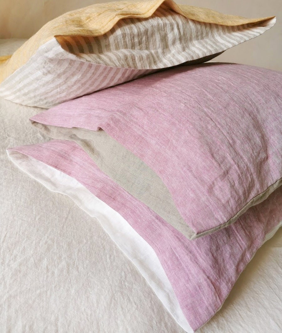 Linen PILLOW CASE reversible euro pillow sham raspberry or Etsy