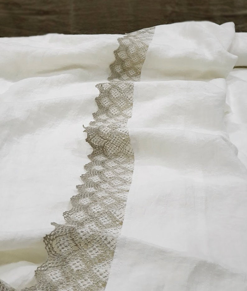 Linen TOP SHEET in Offwhite Lace Trimmed Flat Sheets Twin Etsy