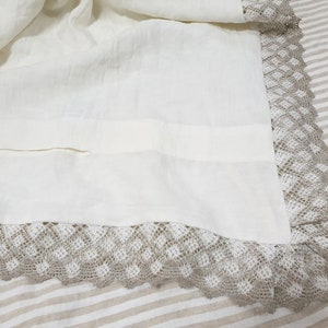 Lace linen DUVET COVER farmhouse chic in natural flax or off-white linen softened linen doona cover, comforter cover linen bedding image 8