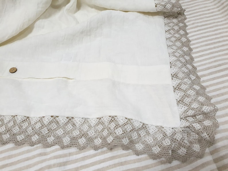 Lace linen DUVET COVER farmhouse chic in natural flax or off-white linen softened linen doona cover, comforter cover linen bedding image 8