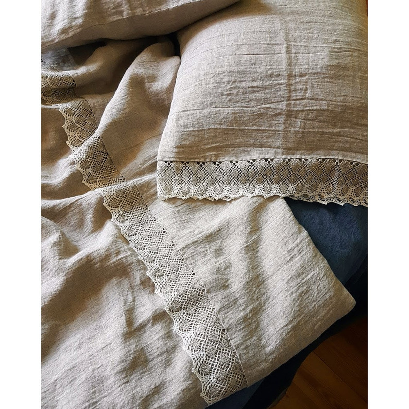 Lace Trimmed Linen Pillowcase Stonewashed Linen Pillow Sham Etsy