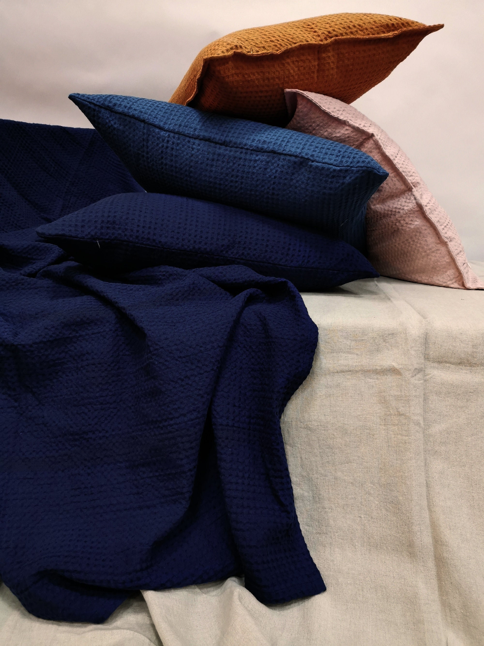 Blue Linen Blanket Etsy Canada