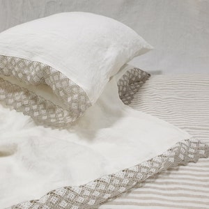 Lace linen DUVET COVER farmhouse chic in natural flax or off-white linen softened linen doona cover, comforter cover linen bedding image 7