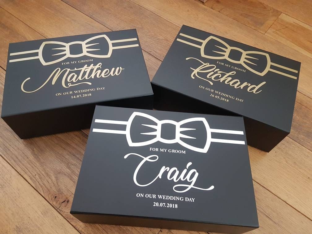 Personalised Grooms Box And Tags Gift For Grooms Part Filled Etsy