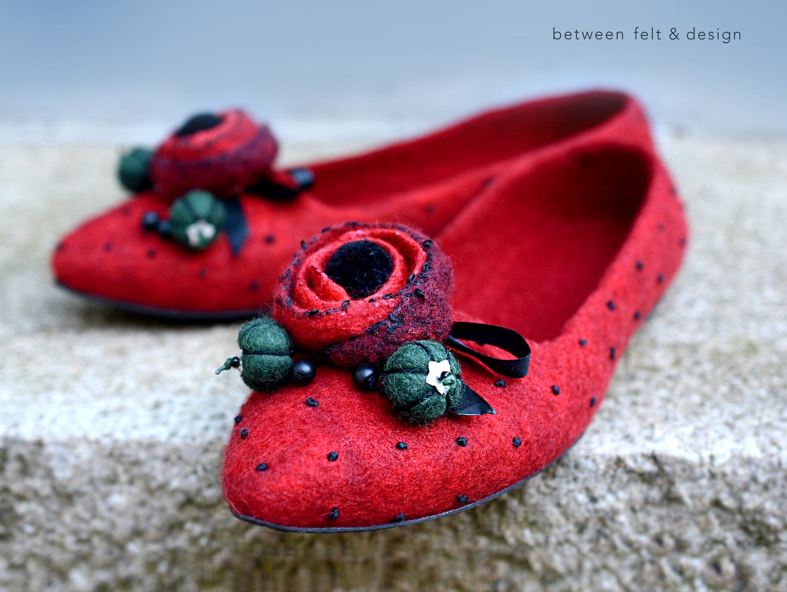 felted slippers pointy flats felted ballet flats red poppy bridesmaid gift stylish slippers for-girlfriend clogs home woman shoe