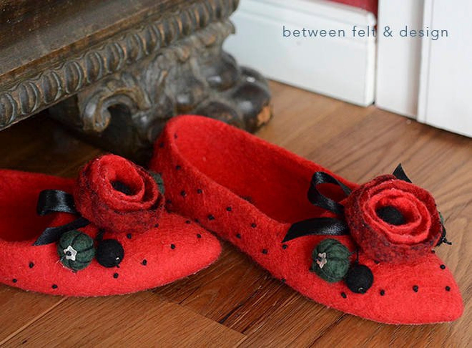 felted slippers pointy flats felted ballet flats red poppy bridesmaid gift stylish slippers for-girlfriend clogs home woman shoe