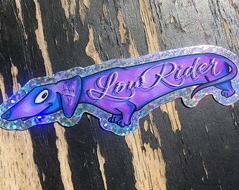 Glitter Low Rider dachshund decal