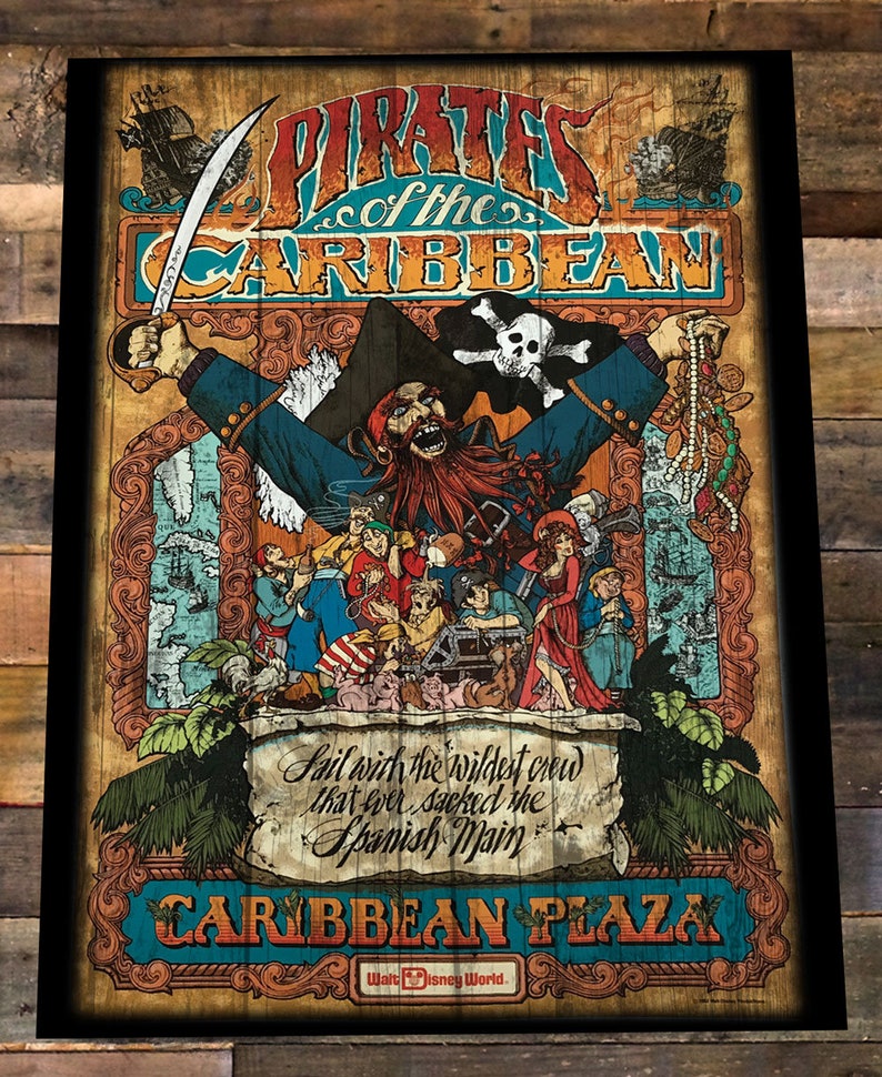 Vintage and Retro Disney Wood Art Pirates of the Caribbean Ride gift memory Disney World