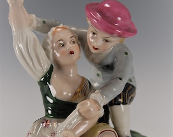 Hochst German Porcelain Grouping, Boy & Girl, Wonderfully Hand Painted German Collectible Figurine