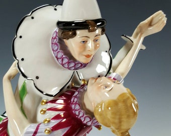 Carl Teichert Meissen Pierrot and Pierrette German Porcelain