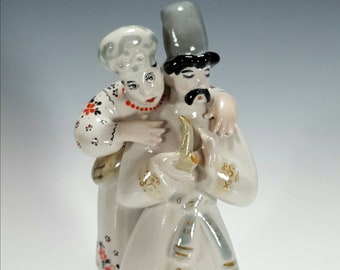 USSR Soviet Ukranian Polonne Porcelain Couple Figurine, Man and Woman, Ukrainian Lovers Couple, Folk Art Figurine w/ Humorous Nature