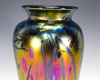 Iridescent Studio Art Glass Vase by Arthur Allison