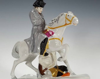 Scheibe Alsbach Germany Porcelain Figurine NAPOLEON on horse, Soldier Army Figurine Hand Painted w. Rare Base