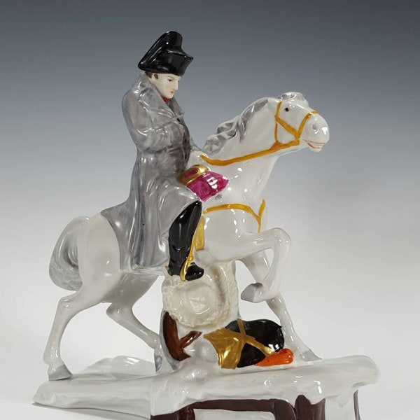 Scheibe Alsbach Germany Porcelain Figurine NAPOLEON on horse, Soldier Army Figurine Hand Painted w. Rare Base