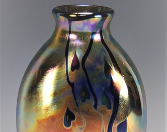 Iridescent Hearts and Vines Studio Art Glass Vase