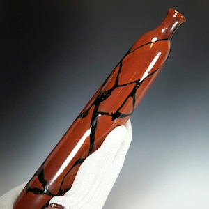 CAROLYN DULIN Cranbrook Studio Art Pottery, Tall Brick Red Geometric Vase, Handcrafted & High Glazed, Made in USA