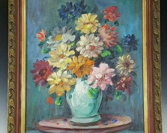 SAMUEL S. HELLER Mid Century Vintage Original Oil on Canvas Impressionist Still Life Flower Painting Signed by Artist, VetterleinArt