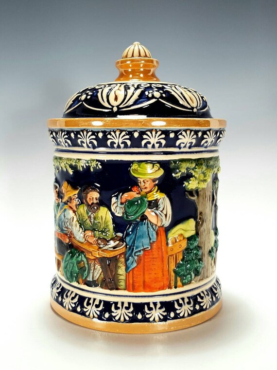 W. German DUMLER & BREIDEN 1/2 Ltr Lidded Ceramic Stein Tobacco Jar 