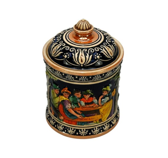 W. German DUMLER & BREIDEN 1/2 Ltr Lidded Ceramic Stein Tobacco Jar 