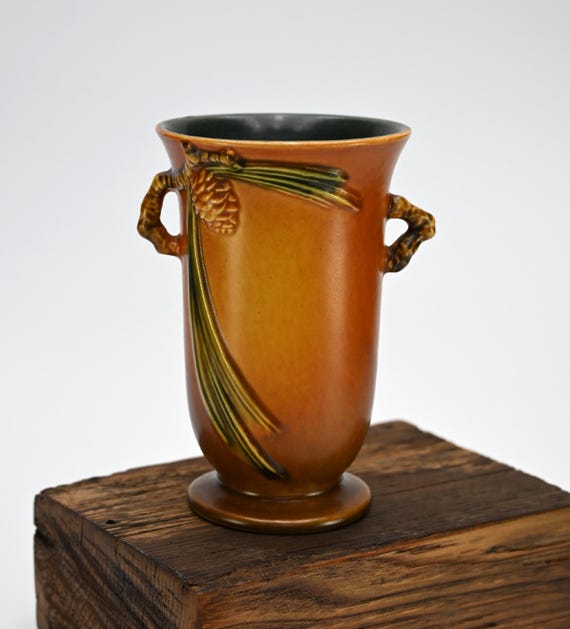 Roseville Brown Pinecone Vase, Double Handled at Top - Etsy
