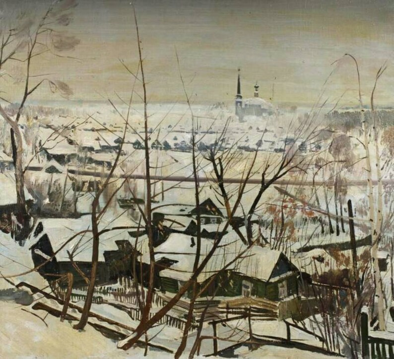 Original One-Of-A-Kind Vintage Winter Landscape Oil Painting "The City of Donetsk" view in Eastern Ukraine by Vladimir V. Sizov immagine 2
