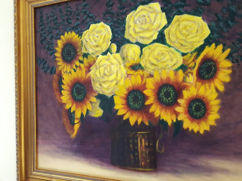 Sunflowers and Roses Original Oil Painting Sunflower art Etsy