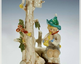 Grafenthal Carl Schneider German Porcelain Figurine Little Boy Playing Trumpet #20962, Hand Painted and Glazed, Gift for Music Lover